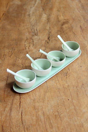 4 Condiment Bowl Set (White & Light Green)