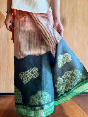 Kawung Galar Sarung Ikat (Orange & Green)