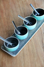 4 Condiment Bowl Set (Cyan & Black)