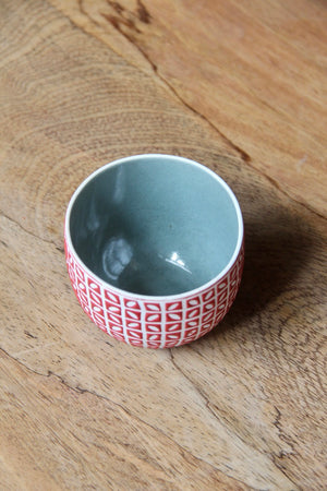 Kawung Round Cup (Red & Dusty Blue)