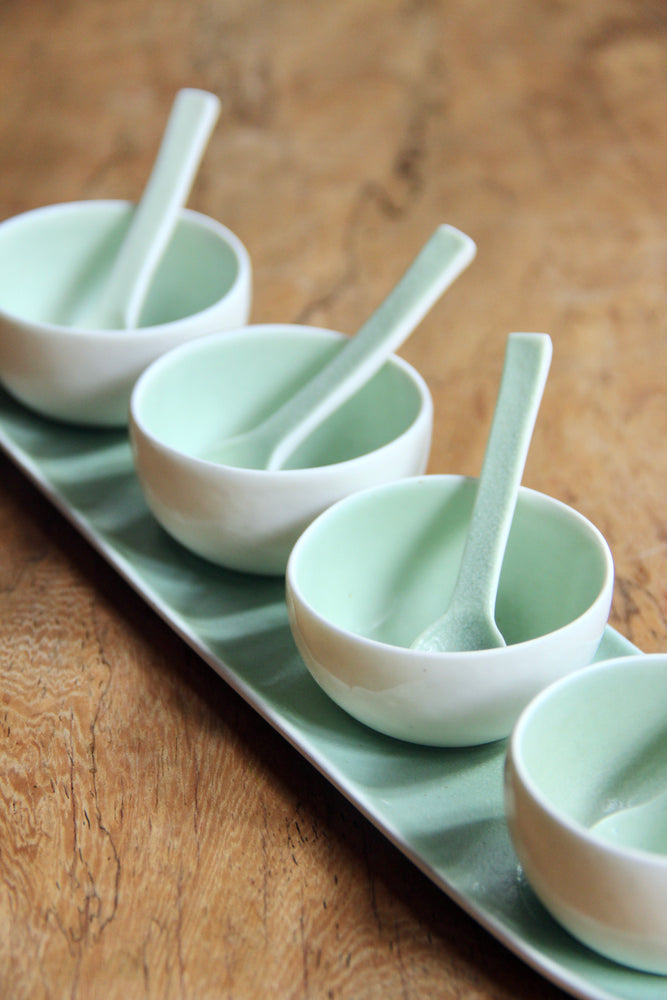 
            
                Load image into Gallery viewer, 4 Condiment Bowl Set (White &amp;amp; Light Green)
            
        