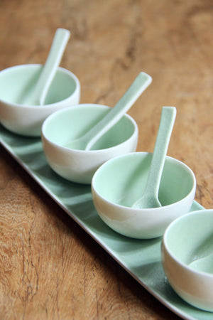 4 Condiment Bowl Set (White & Light Green)