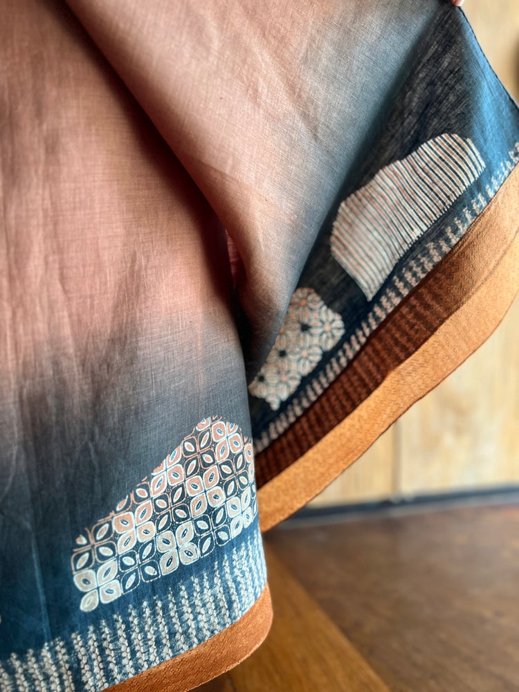 Kawung Shibori Linen Sarung Ikat (Brown & Blue)