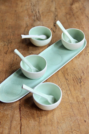 4 Condiment Bowl Set (White & Light Green)