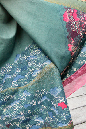 Ombak Cotton Sarung Ikat (Green & Pink)