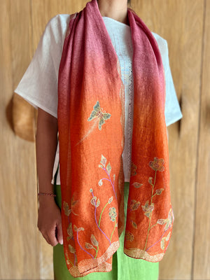 Gardenia Narrow Silk Shawl (Pink & Orange)