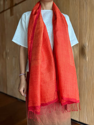 Tanjung Anom Silk Stole (Red/ Orange)