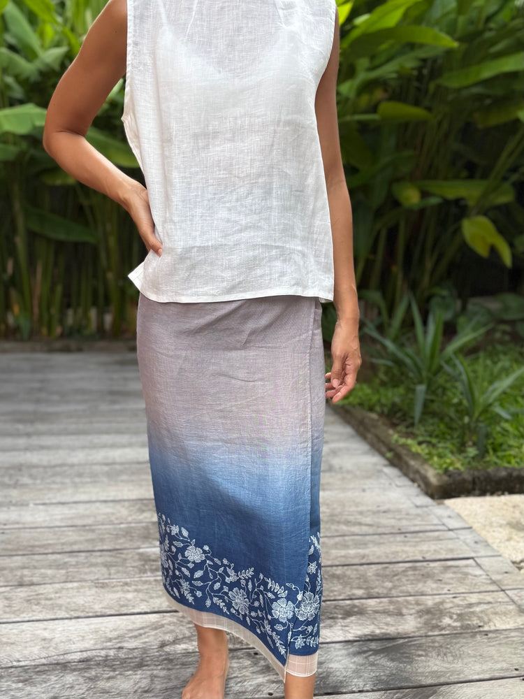 Flora Sarung Ikat (Grey & Blue)