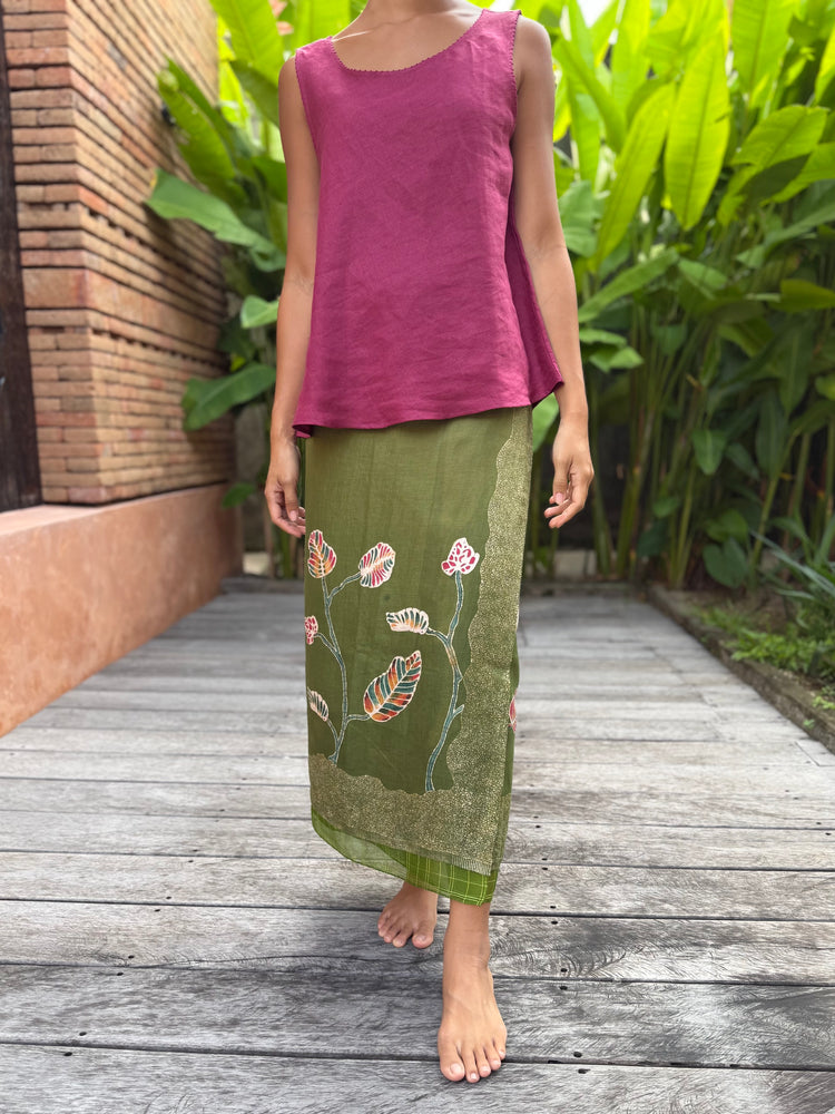 Daun Jati Linen Sarung Ikat (Green)