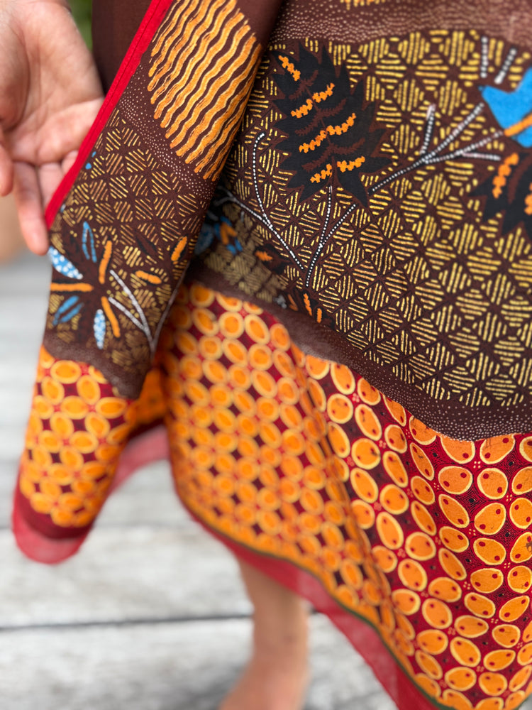 Kawung Batu Karang Cotton Sarung Ikat (Brown, Orange & Red)