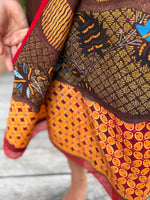 Kawung Batu Karang Cotton Sarung Ikat (Brown, Orange & Red)