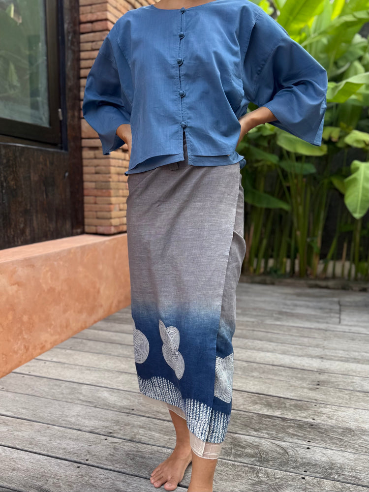 Awan Senja Linen Sarung Ikat (Grey & Blue)