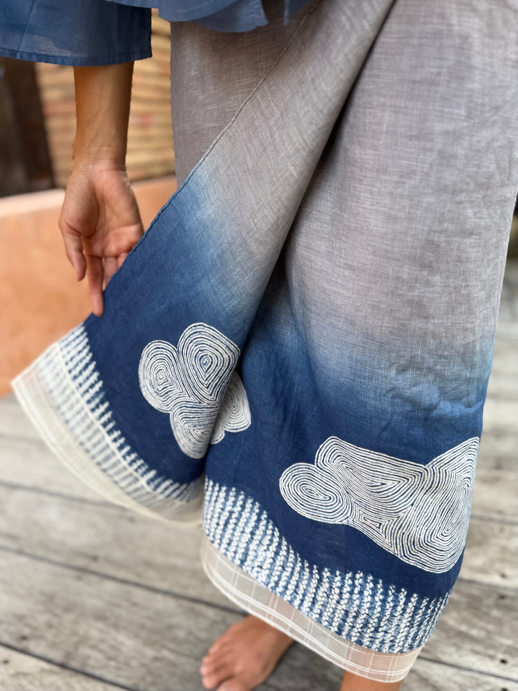 Awan Senja Linen Sarung Ikat (Grey & Blue)
