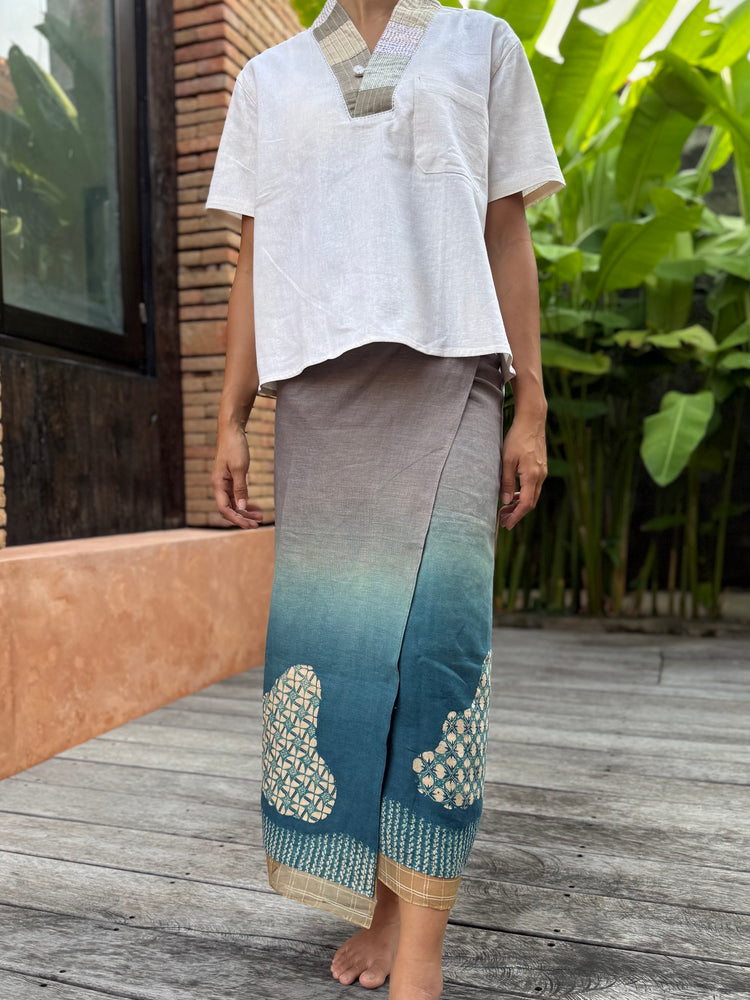 Kawung Shibori Sarung Ikat (Grey & Teal)