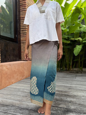 Kawung Shibori Sarung Ikat (Grey & Teal)