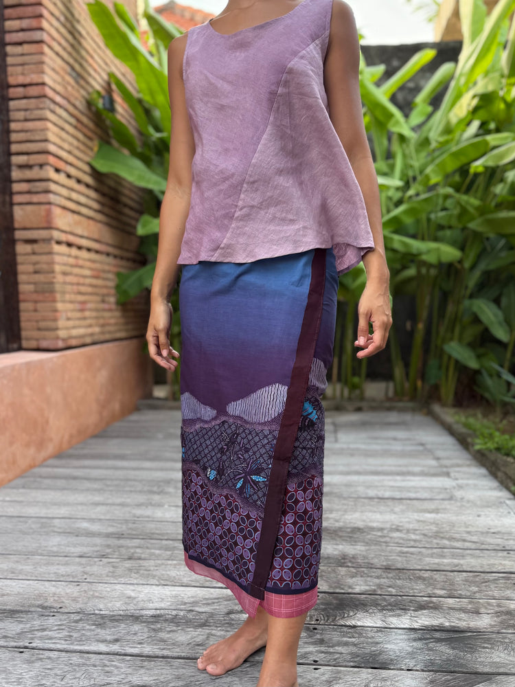 Kawung Batu Karang Cotton Sarung Ikat (Blue, Deep Purple & Pink)