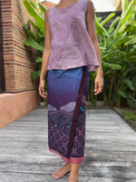 Kawung Batu Karang Cotton Sarung Ikat (Blue, Deep Purple & Pink)
