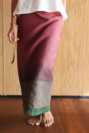 LEMAH - Shibori Linen Sarung Ikat (Purple & Green)