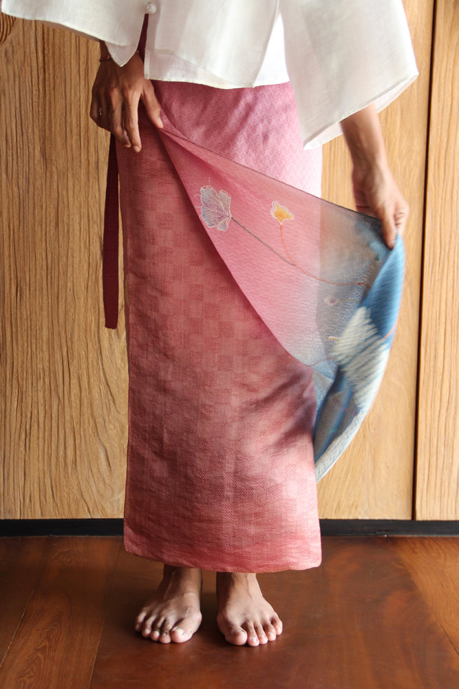 GODHONG - Gardenia Silk Sarung Ikat (Pink & Blue)