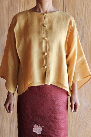 LEMAH - Layered Linen Top (Yellow Ochre)