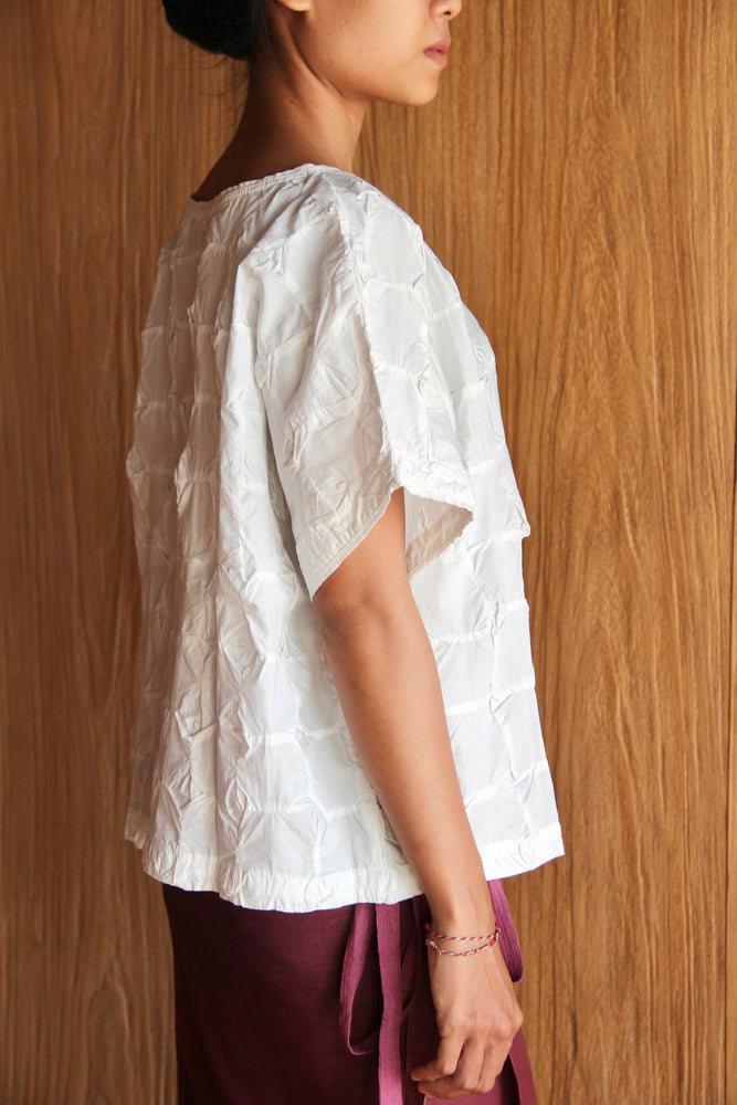 LEMAH - Knot Short Sleeve Blouse (White)