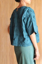 LEMAH - Knot Mid-Length Sleeve Blouse (Blue-Green)