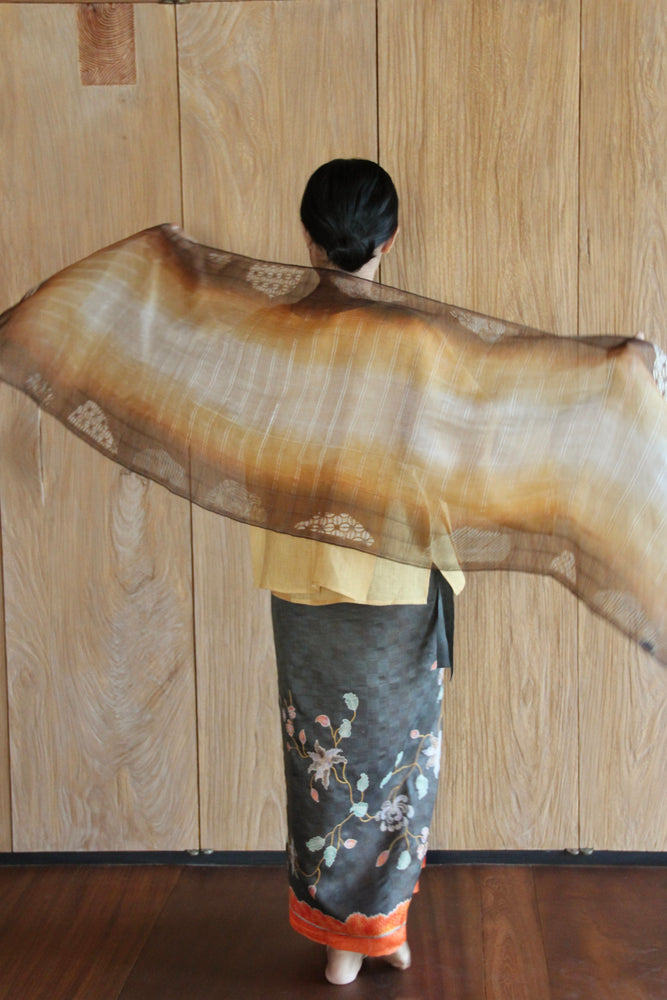 GODHONG - Kebun Bunga Silk Scarf (Brown & Yellow)